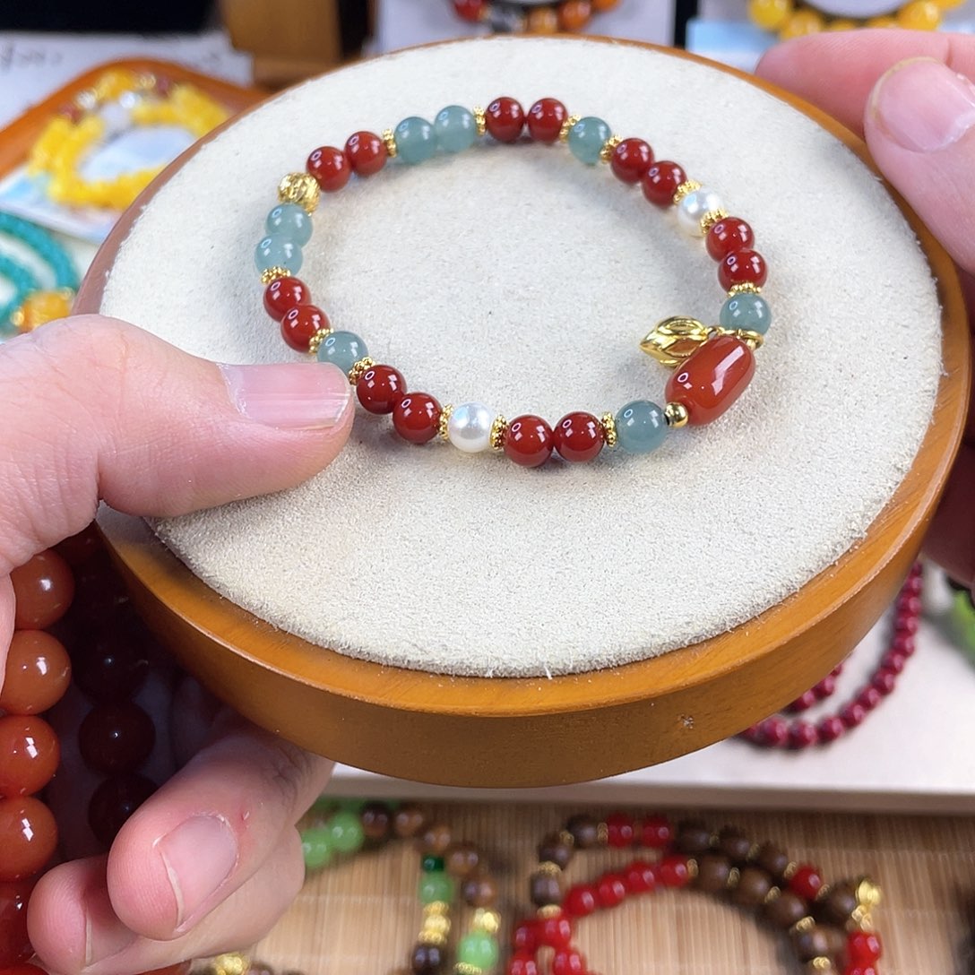 南红玛瑙手饰银S925镀金镶嵌