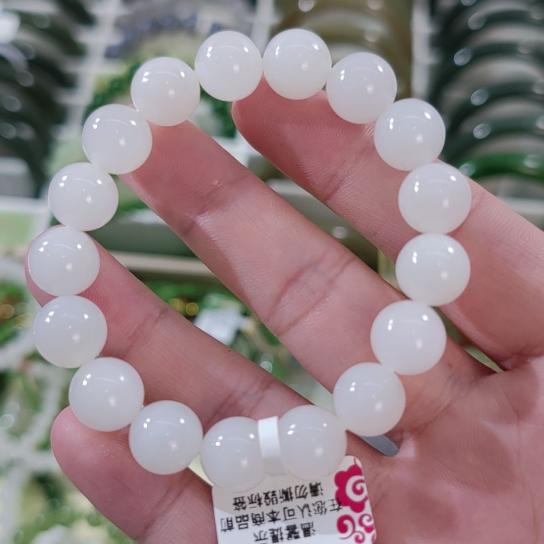 和田玉未镶嵌手链卡12精品羊脂白和田玉手串×1