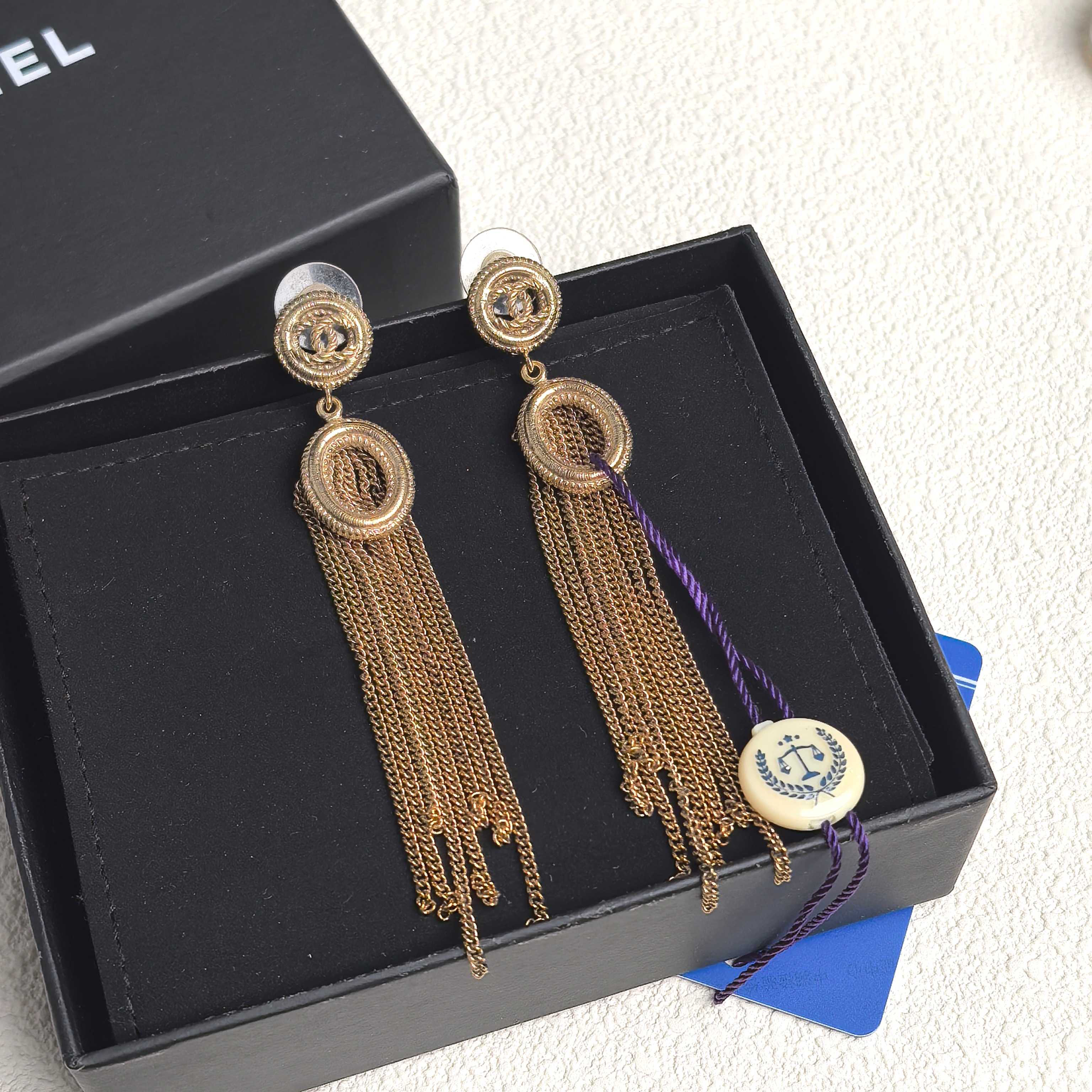 95新 Chanel/香奈儿 泡泡中古Chanel浅金色圆环流苏耳钉