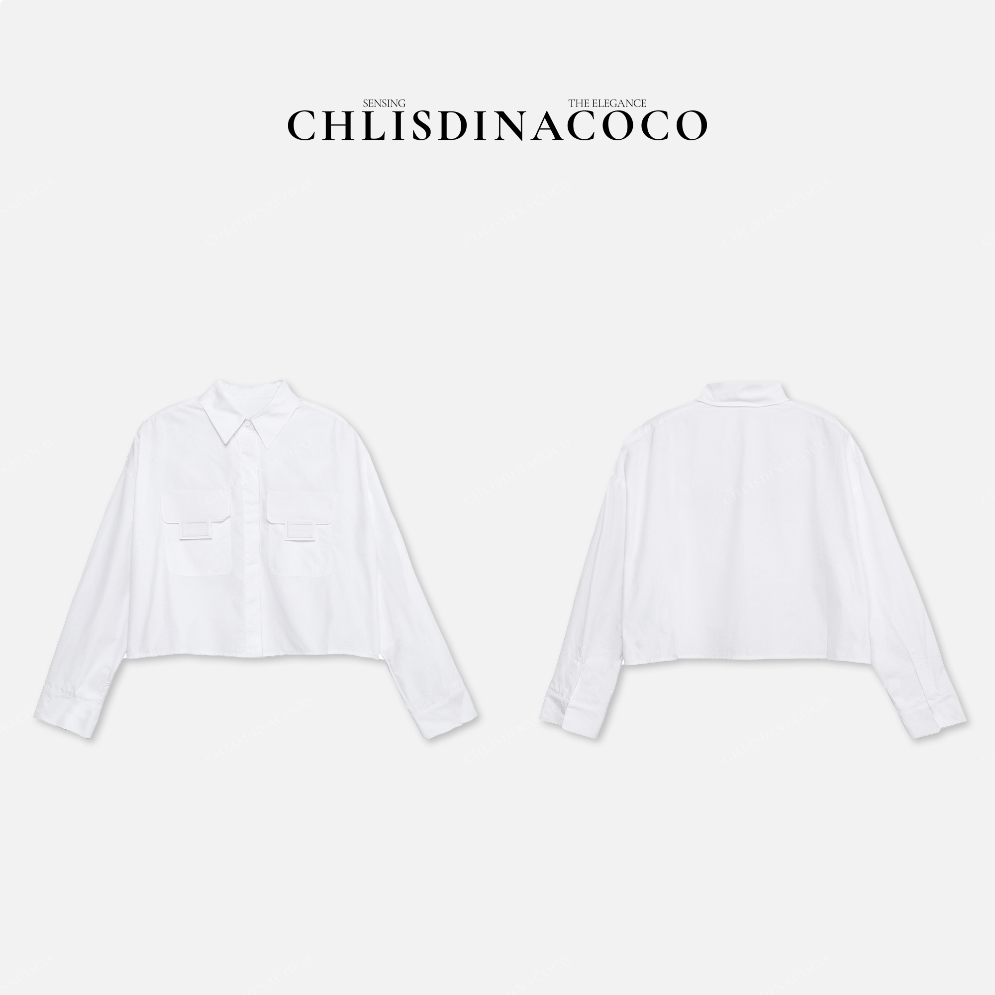 Chlisdinacoco“椛泺邗绛”双口袋短款长袖衬衫 C37993CS251