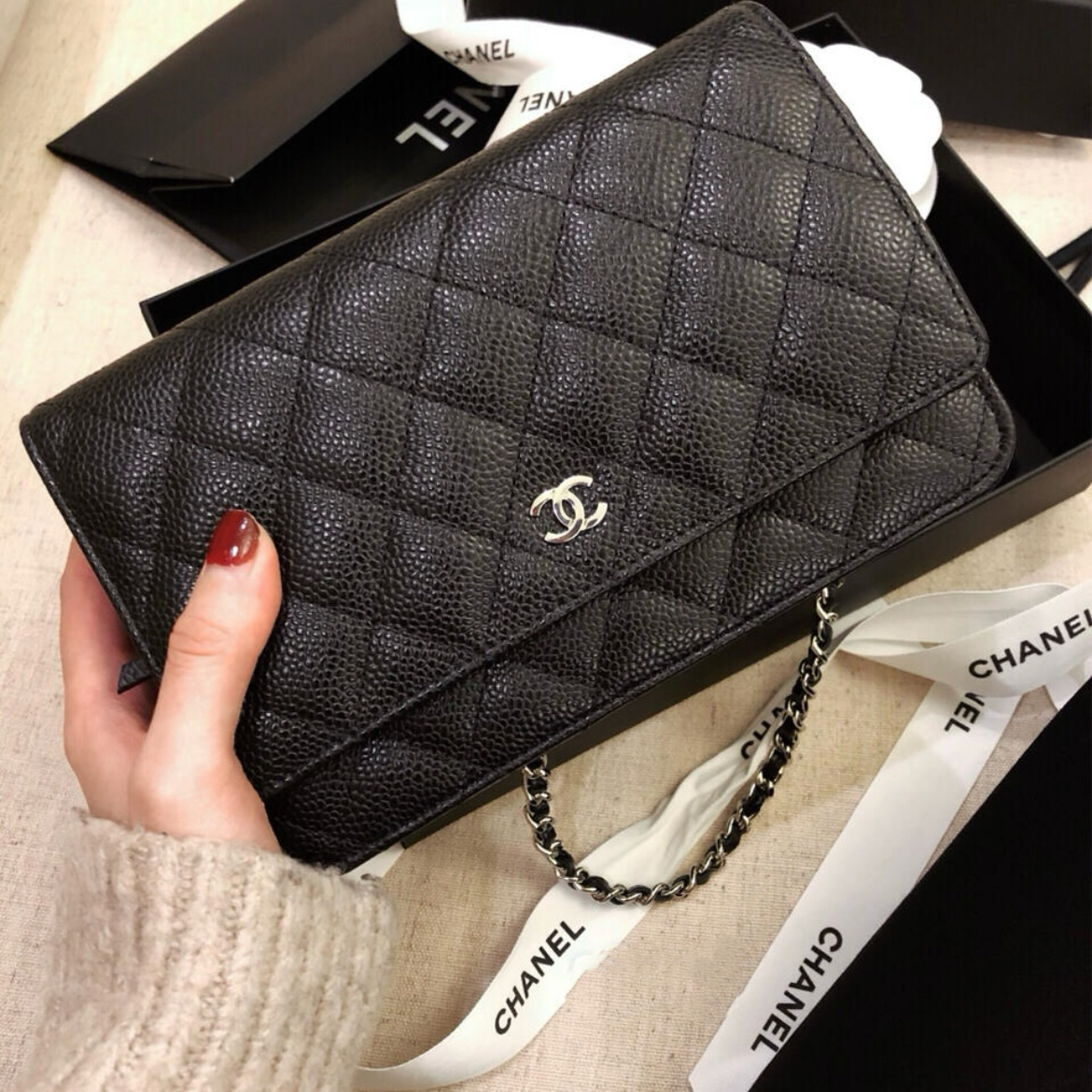 95新 Chanel/香奈儿 多多奢品/香奈儿25开黑银woc斜挎包/98新