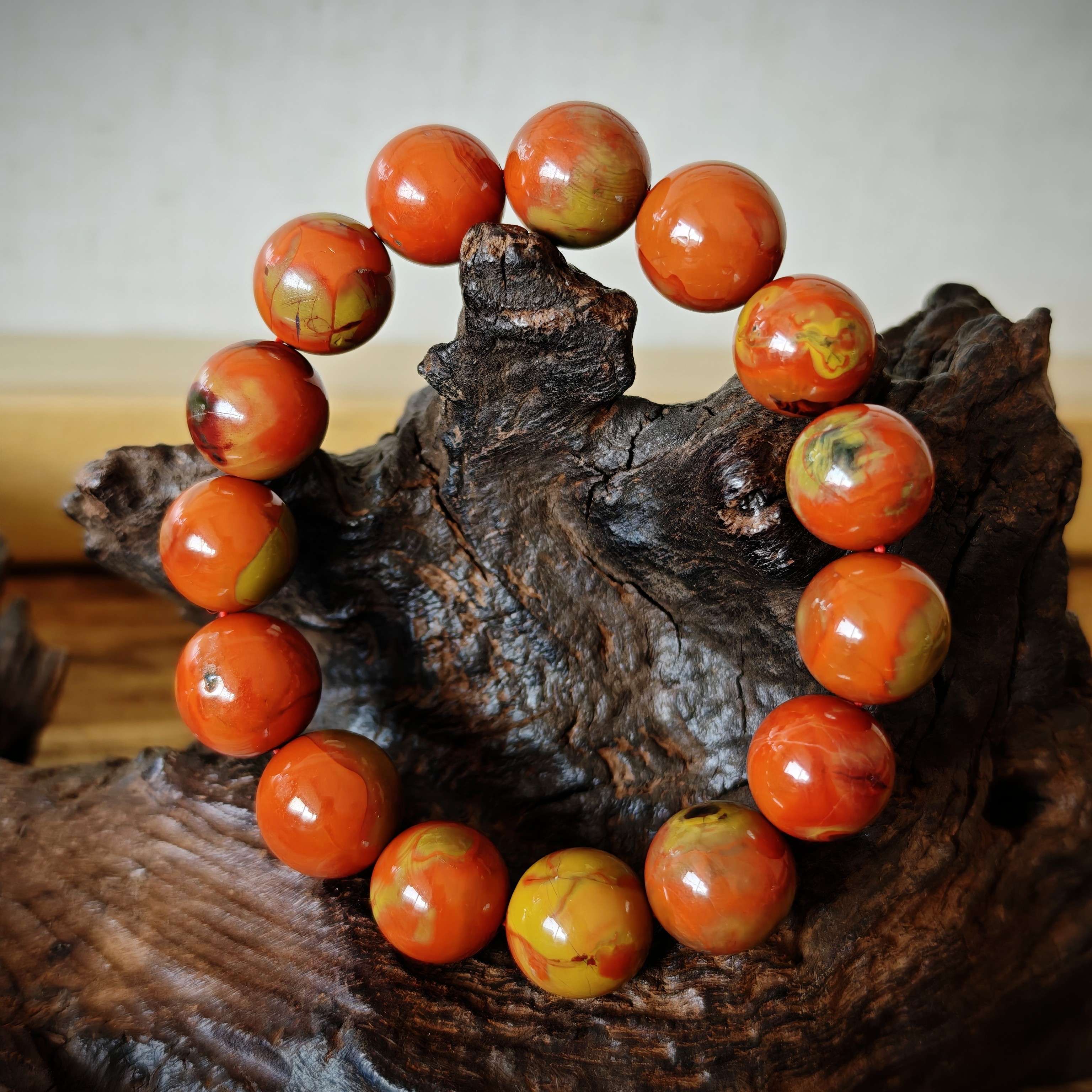 【沐姐珠宝】大山包收藏级稀缺南红包浆料14m+单圈手串-13000