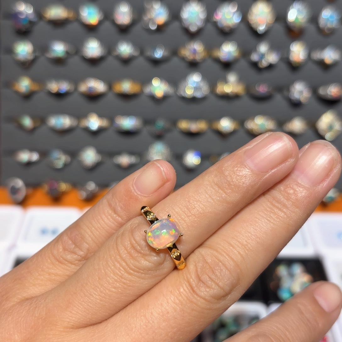 欧泊戒指银S925镶嵌欧泊戒指