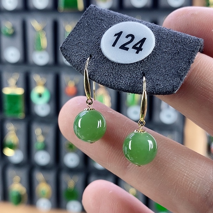 和田玉耳饰18K金镶嵌