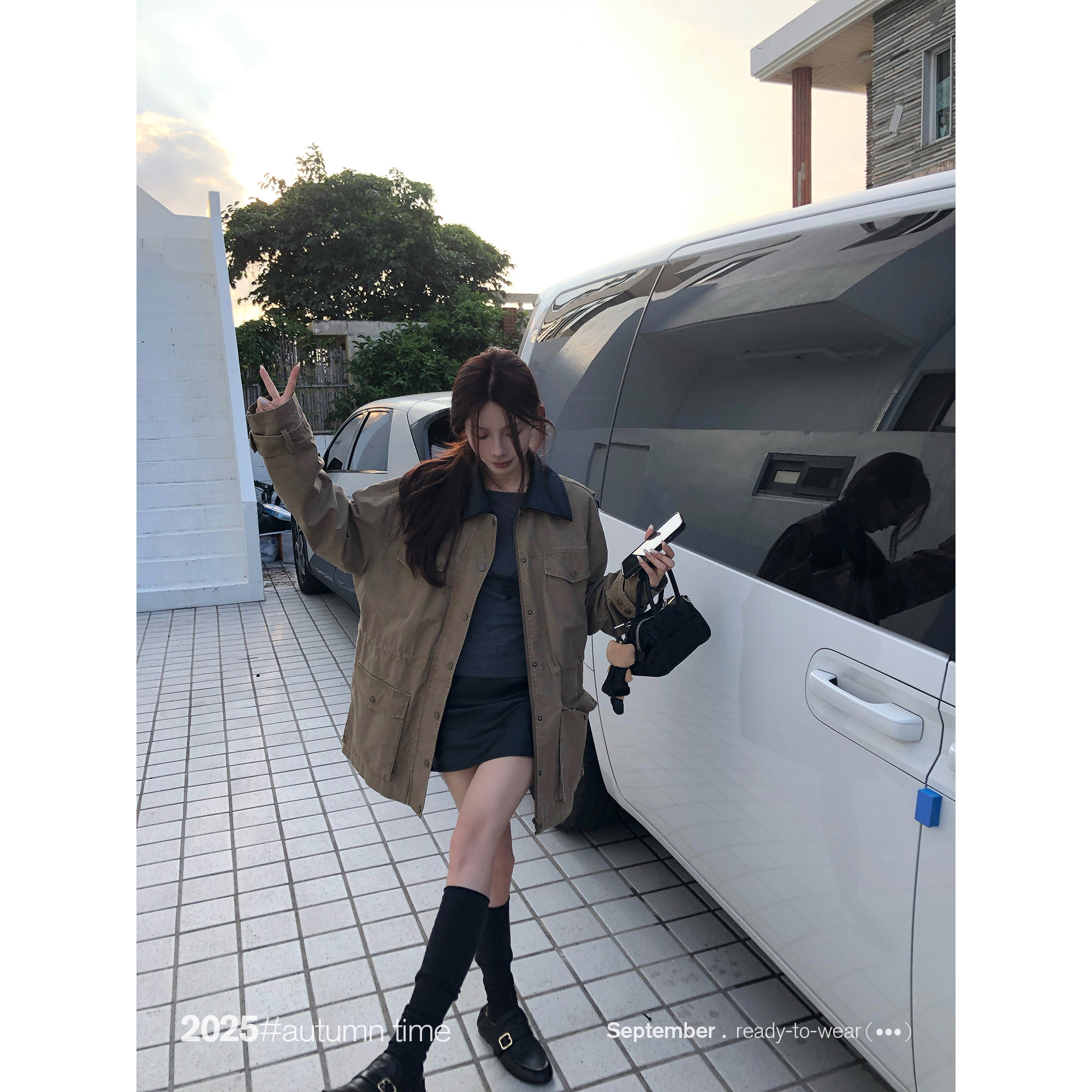 SUNONEONE 宽松慵懒重工收腰美式工装外套女秋休闲夹克上衣H1358W