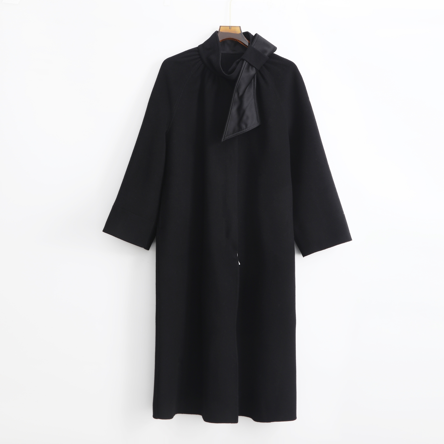 长袖长款优雅气质圆领女毛呢外套呢子冬季加厚双面呢