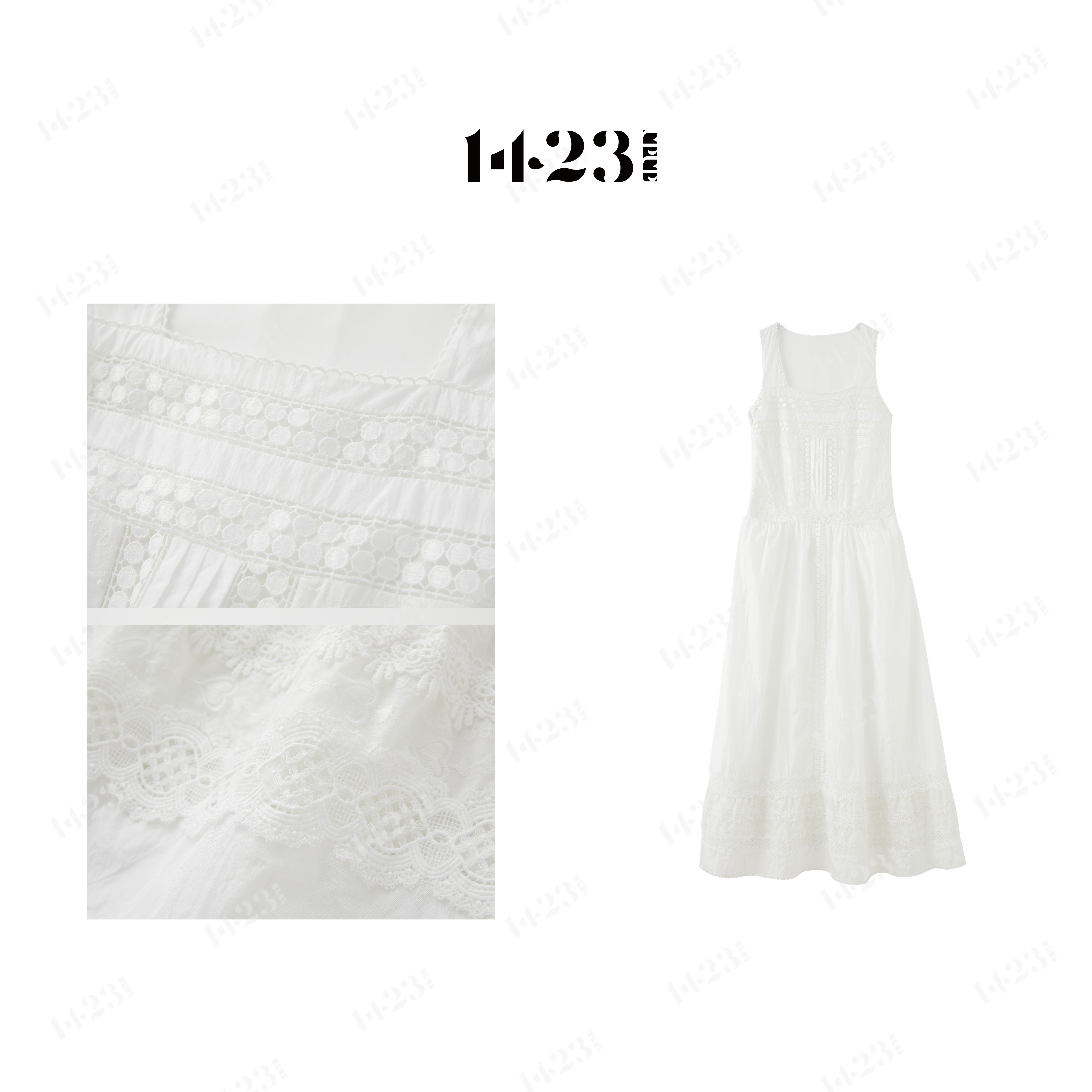 1423【假日千金】波西米亚风无袖浪漫绣花设计拼接蕾丝花边连衣裙