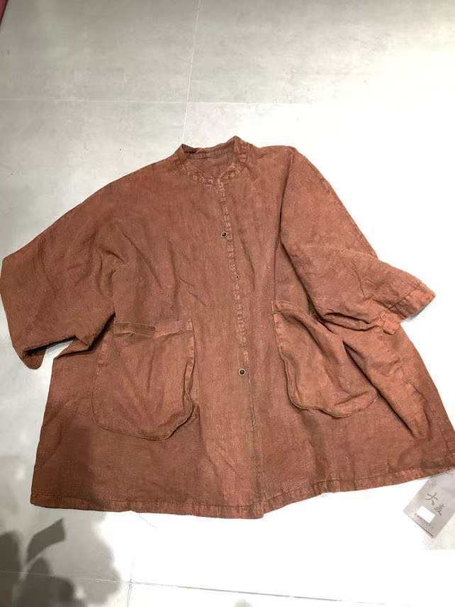 休闲复古宽松百搭韩版棉麻长款冬季棉服（衣长93胸围180）