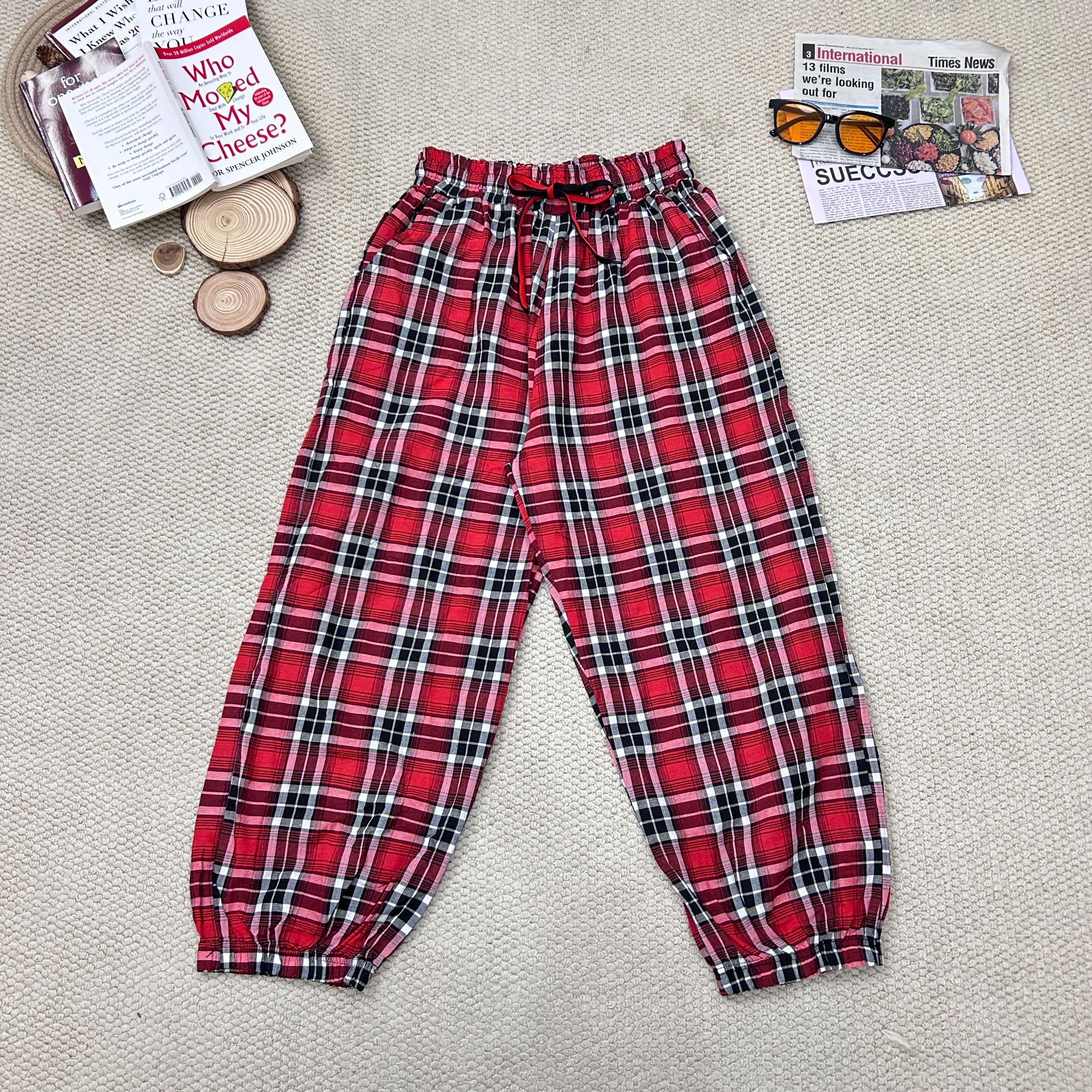 2025夏季新款时尚百搭格子休闲裤束脚裤2477