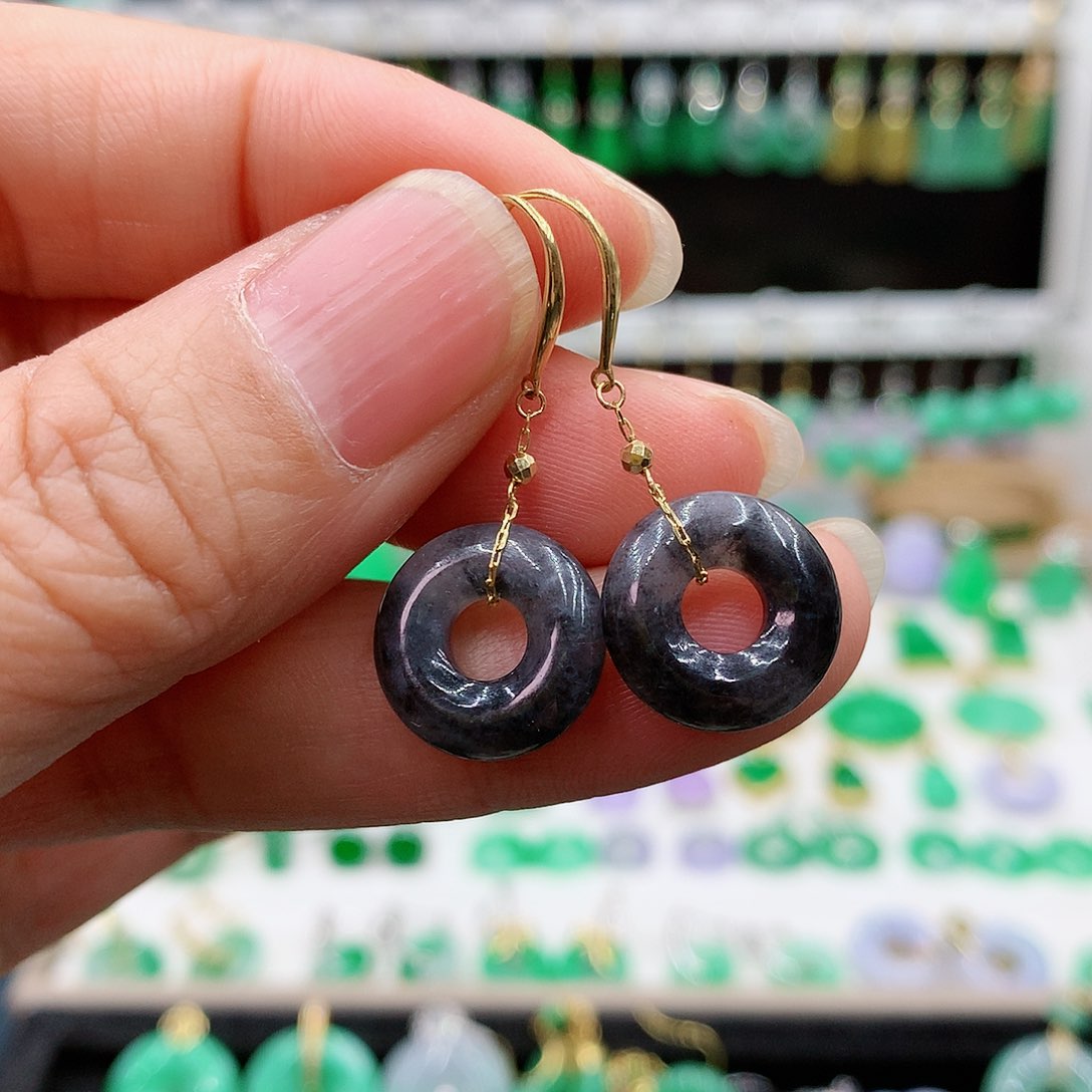 翡翠耳饰18K金镶嵌的