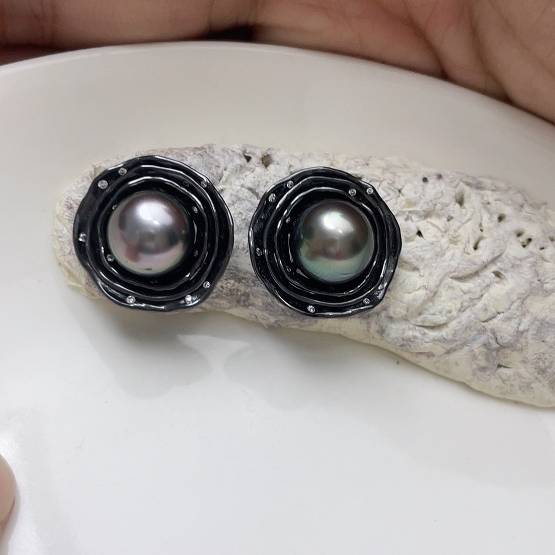 海水珍珠耳饰银S925镶嵌