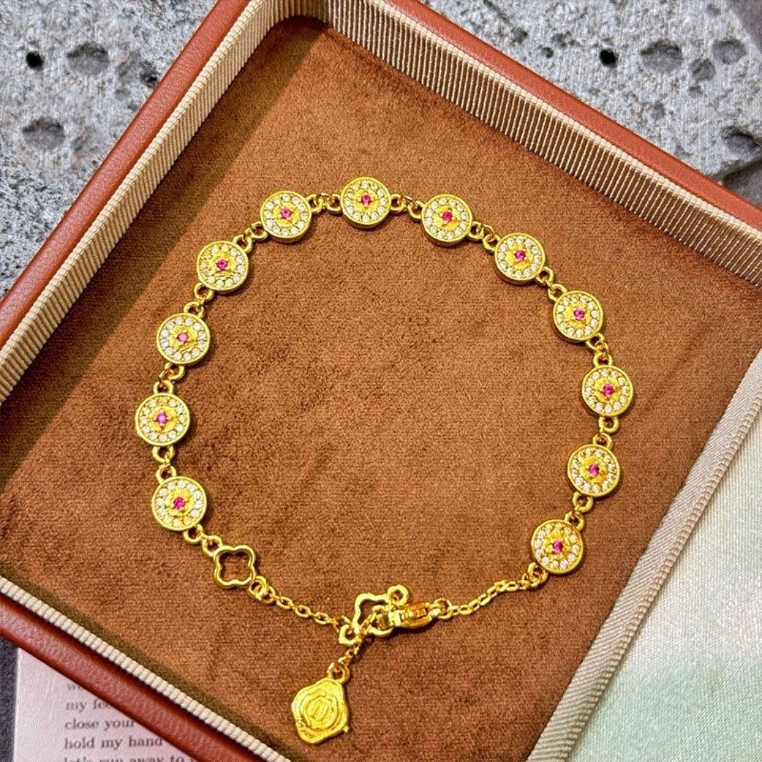 钨合金手链 手工时尚复古古法金色镶嵌XS-20025铜钱手链