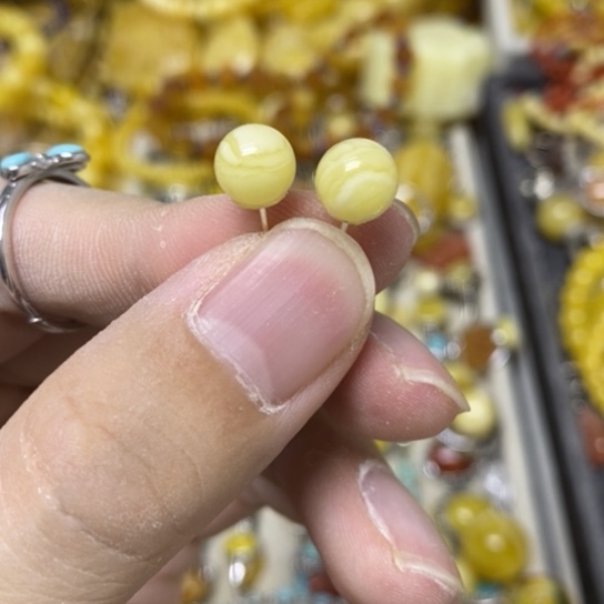 裸石蜜蜡银S925镶嵌耳钉