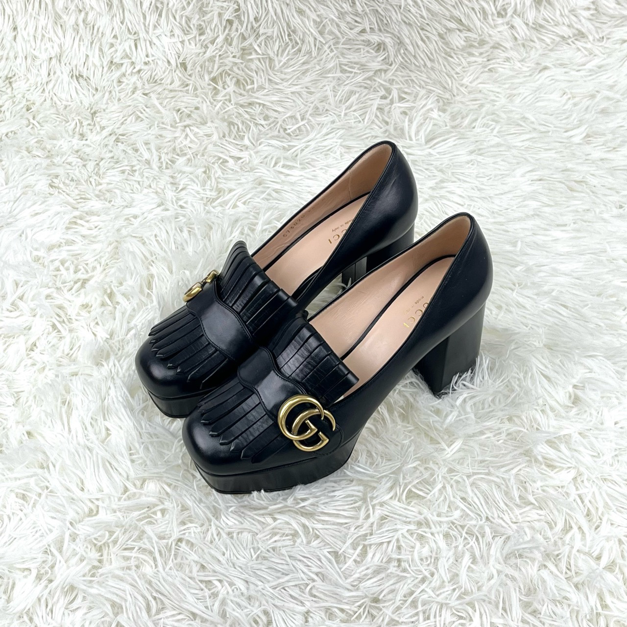全新未使用 GUCCI/古驰 黑金流苏高跟鞋38码12600667