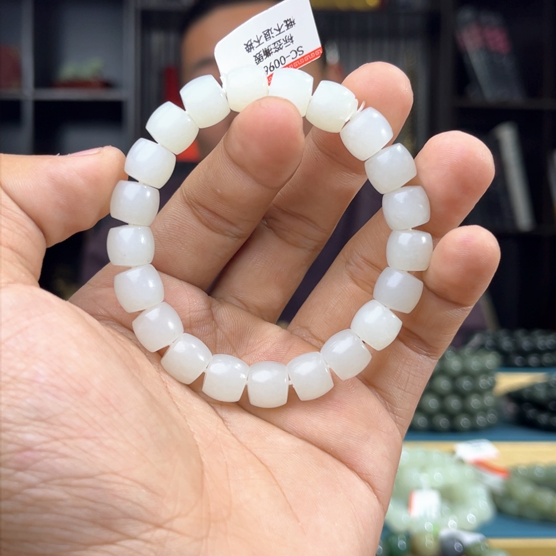 和田玉手串未镶嵌纯天然和田玉新疆黑山山流水10