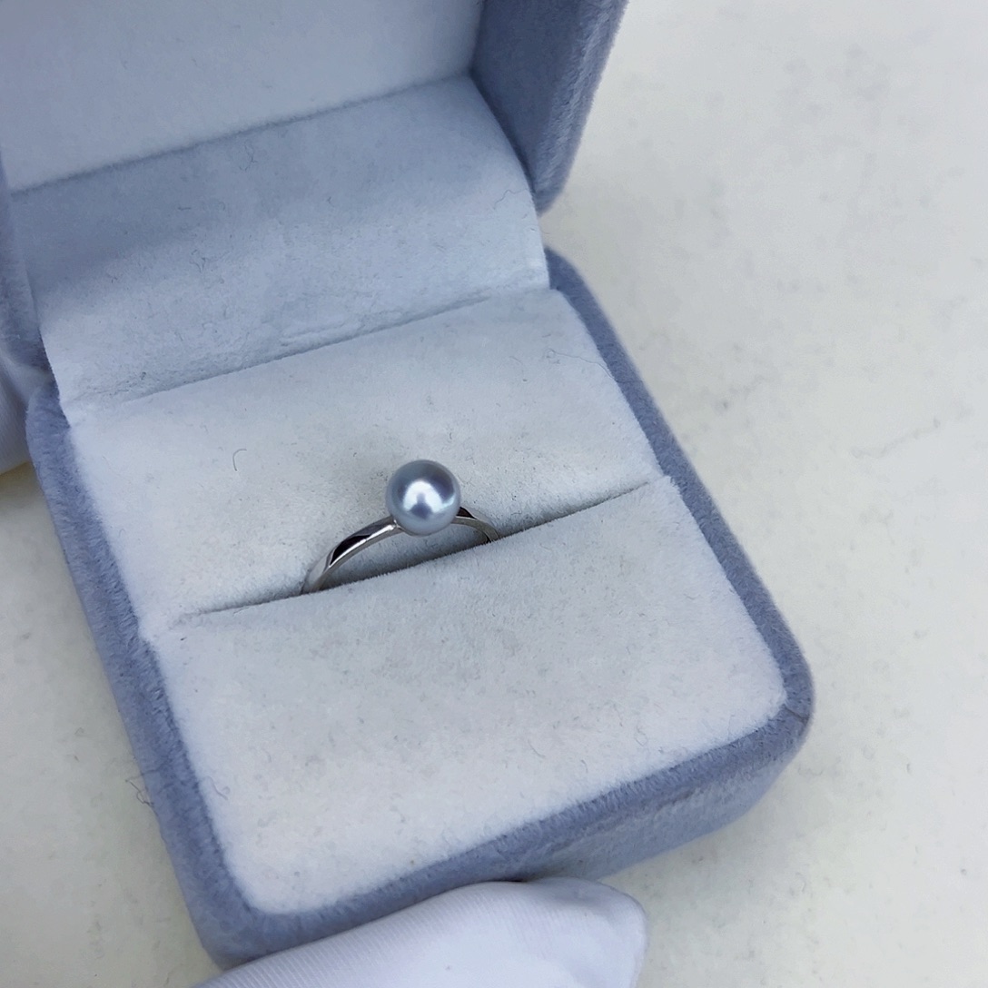 海水珍珠海水akoya真多麻色戒指6-7mm18K金镶嵌