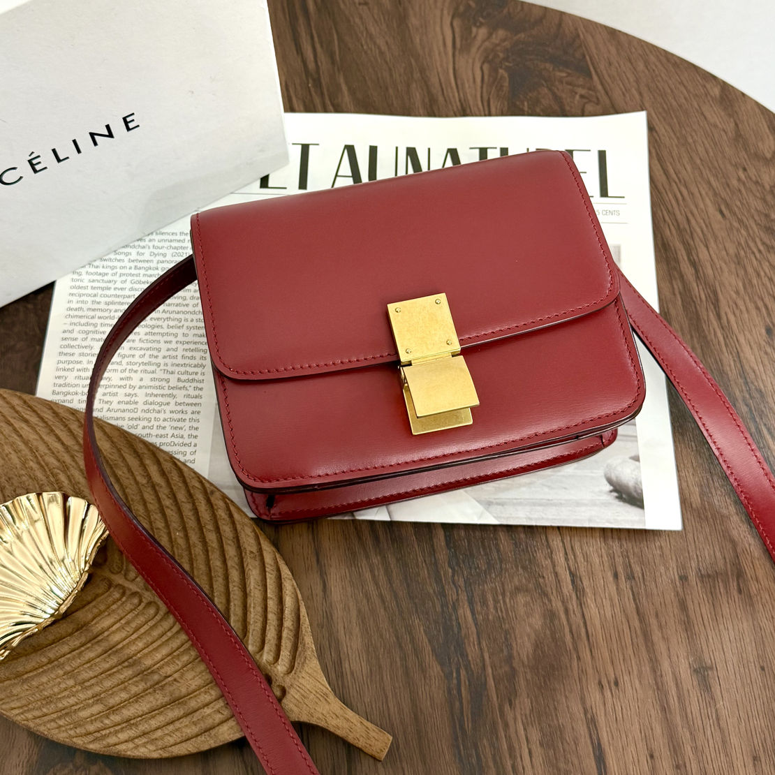 95新 Celine/思琳 红色mini box豆腐包单肩包