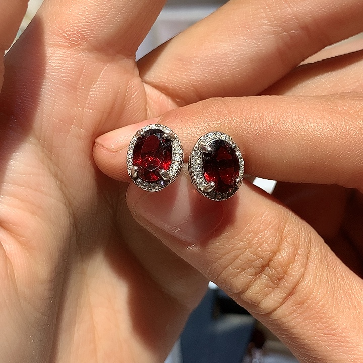 耳饰石榴石银S925镶嵌