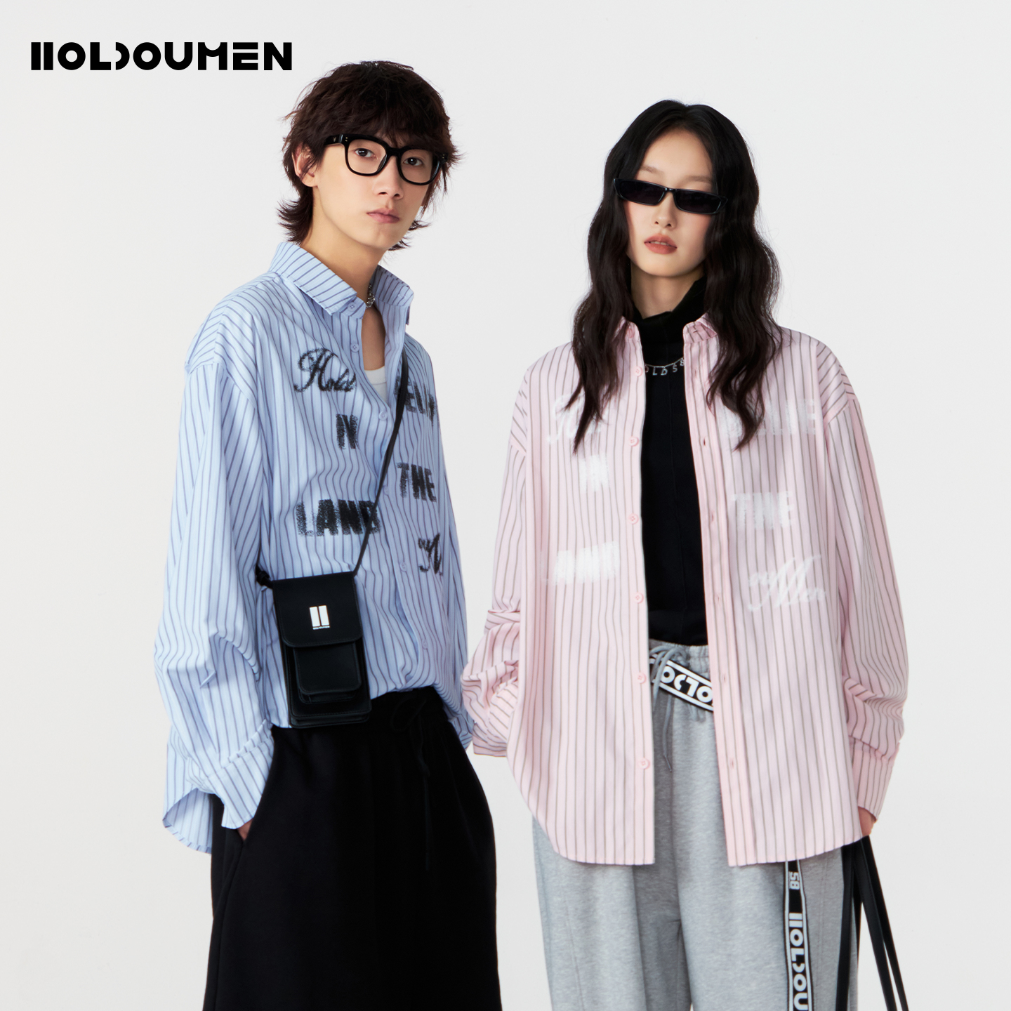 Holdoumen25秋季日常系列晕染印花条纹长袖衬衫