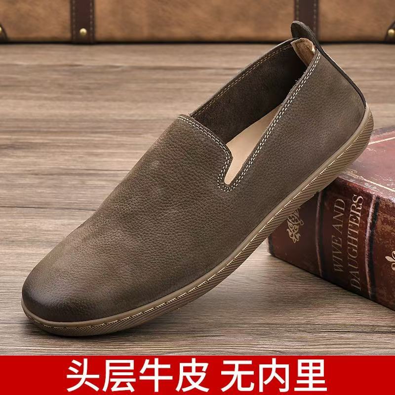头层牛皮懒人豆豆鞋男复古真皮休闲皮鞋一脚蹬驾车鞋软底乐福鞋