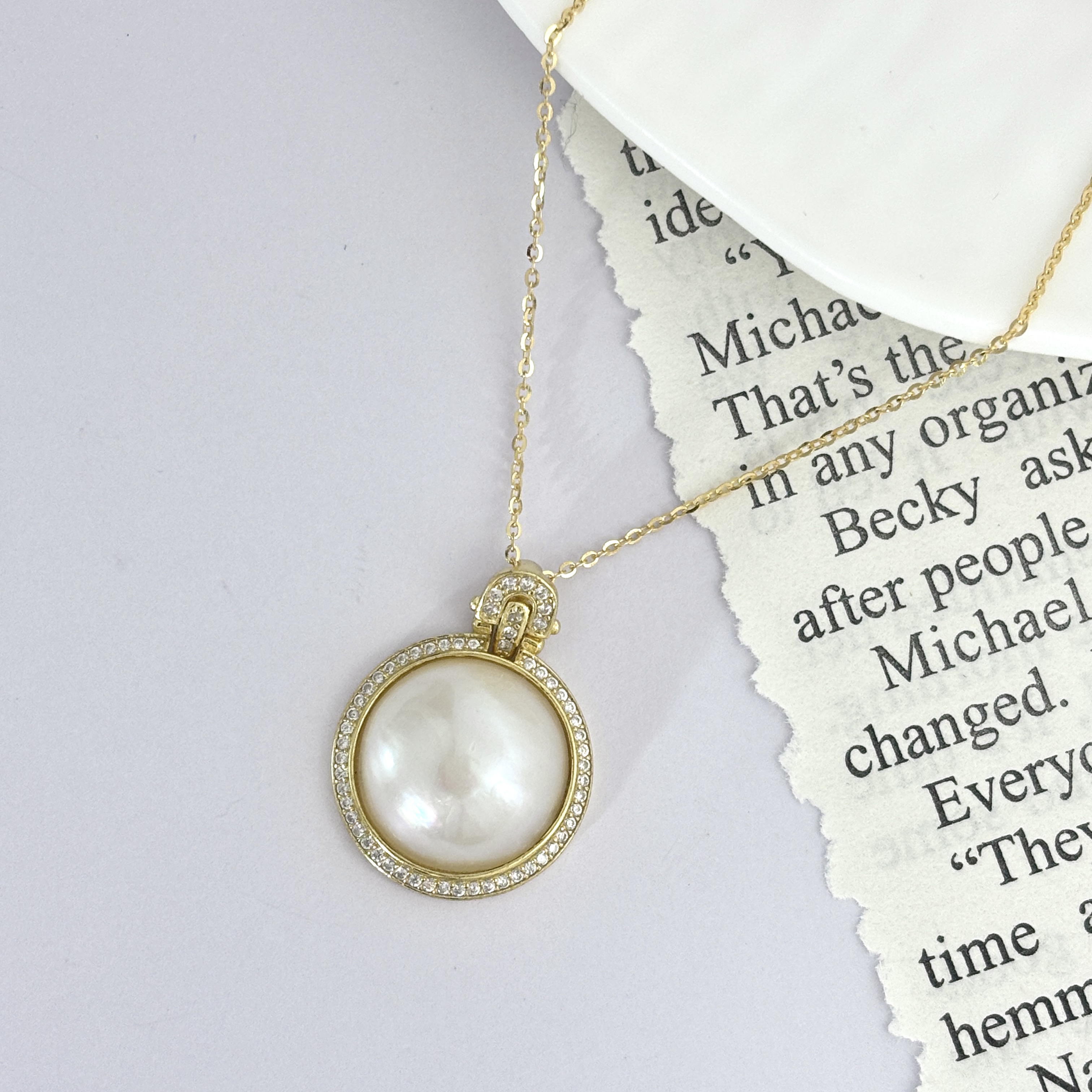 《小霖珍珠》天然海水马贝吊坠14 - 15mm环佩玎当圆满设计镶嵌