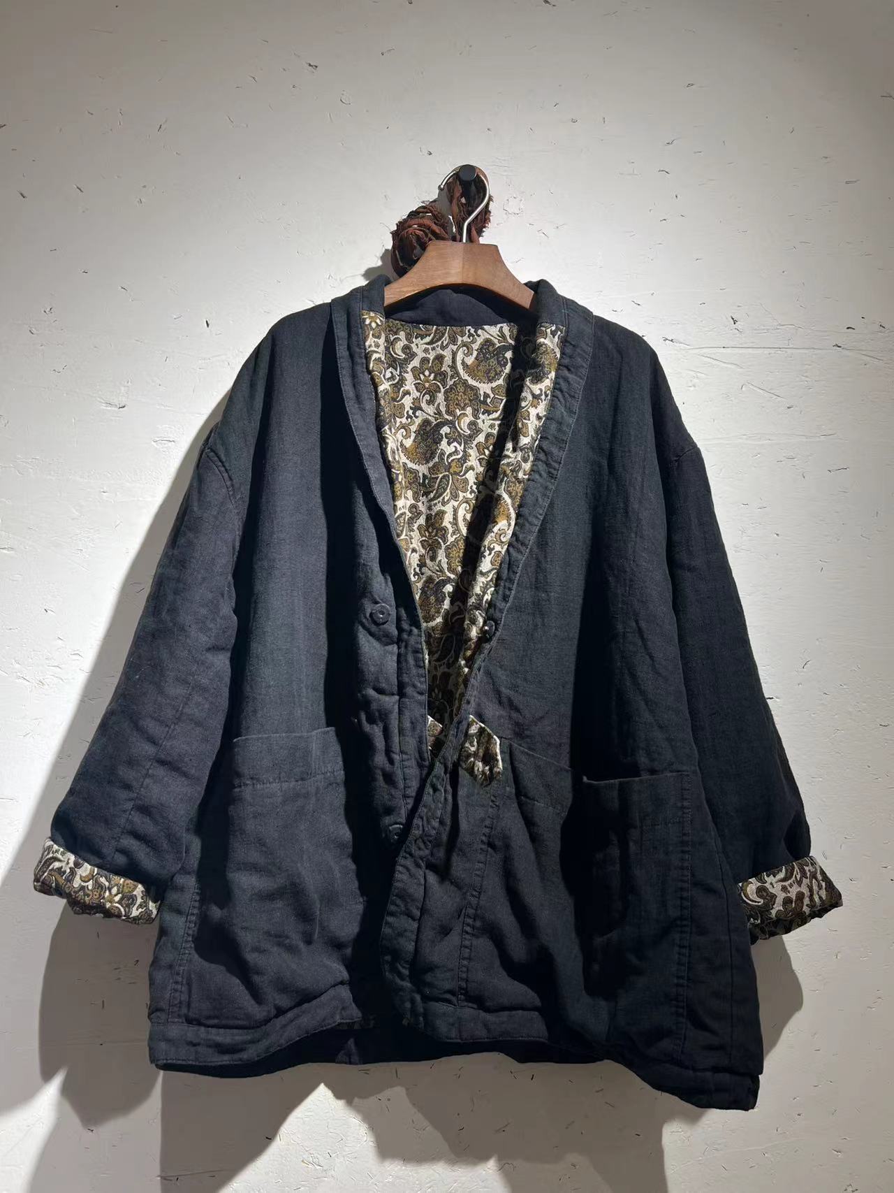 素朴布衣 衣路走来原创39126冬棉麻宽松百搭花色正反两穿棉衣女