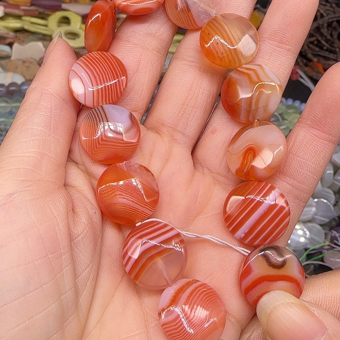 玛瑙/玉髓合金珠宝半成品缠丝玛瑙16mm圆饼半条