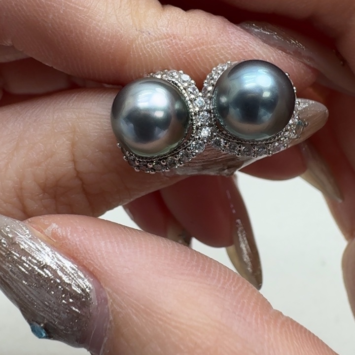 海水珍珠耳饰银S925镶嵌