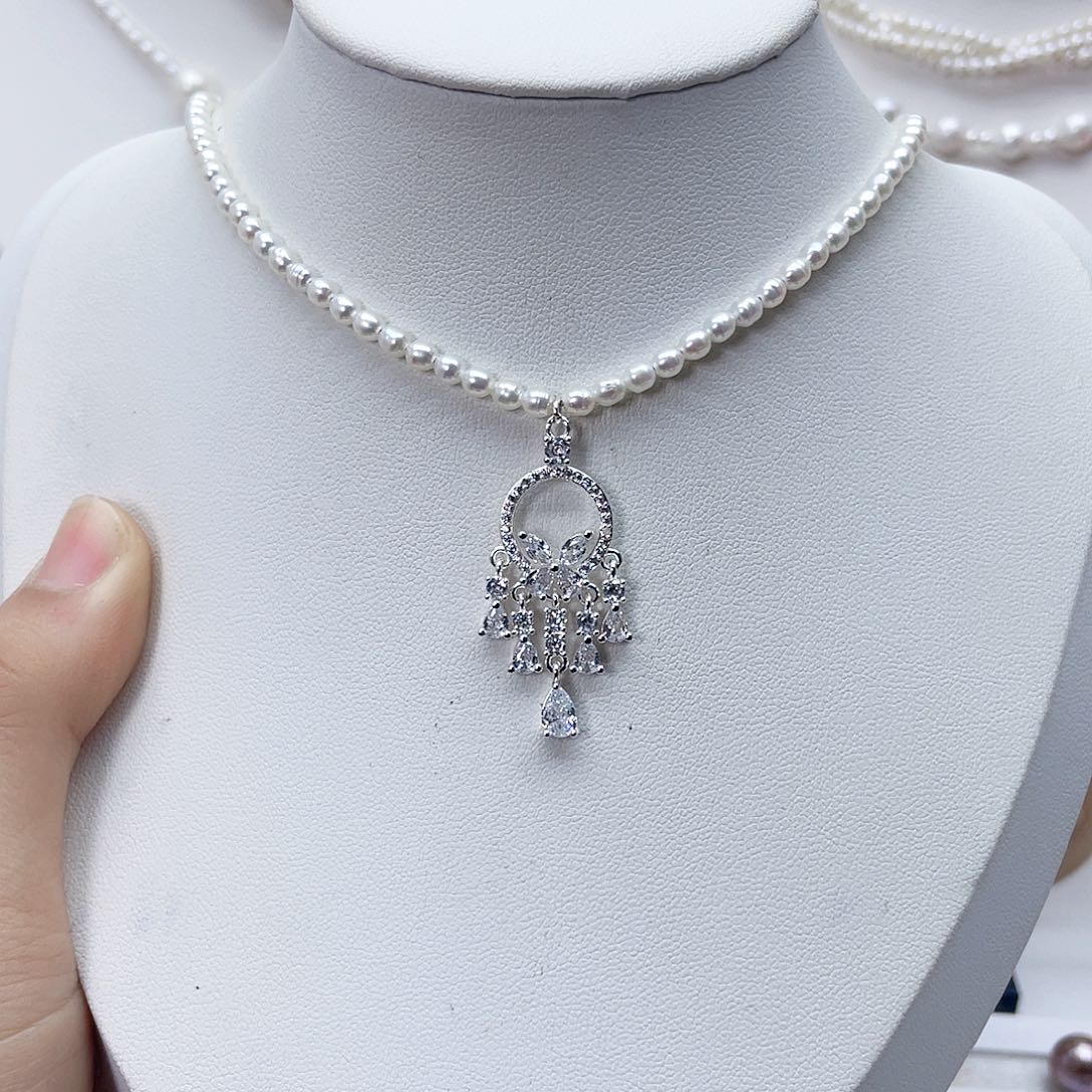 颈饰银S925镶嵌淡水珍珠