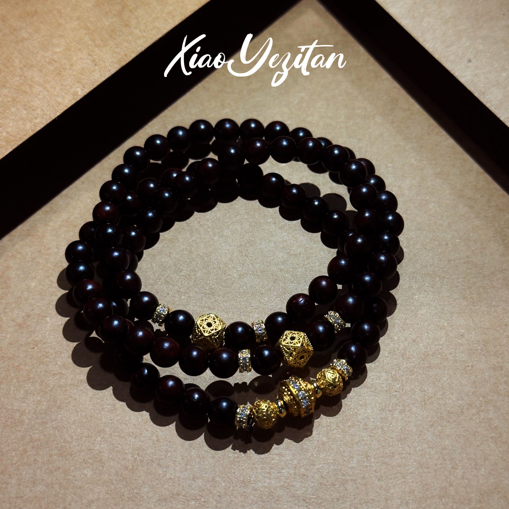 DA 1302 6mm精品小叶紫檀多圈镂空绣球+带钻转运珠