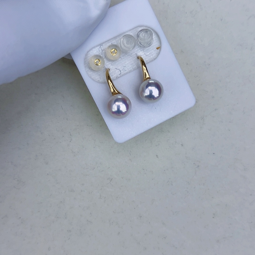 海水珍珠海水akoya高跟鞋耳勾7-8mm18K金镶嵌