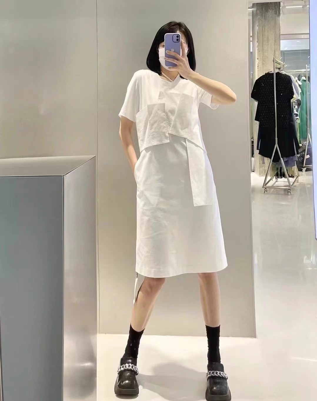 白色不规则连衣裙夏季设计感气质时尚百搭