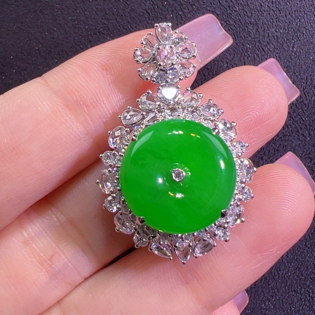 翡翠18K金镶嵌吊坠(不含链)吊坠