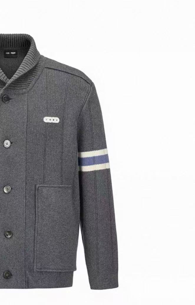 GB-GOODBRAND 2025FW GOOD提花撞色条纹翻领开衫毛衣 男女同款