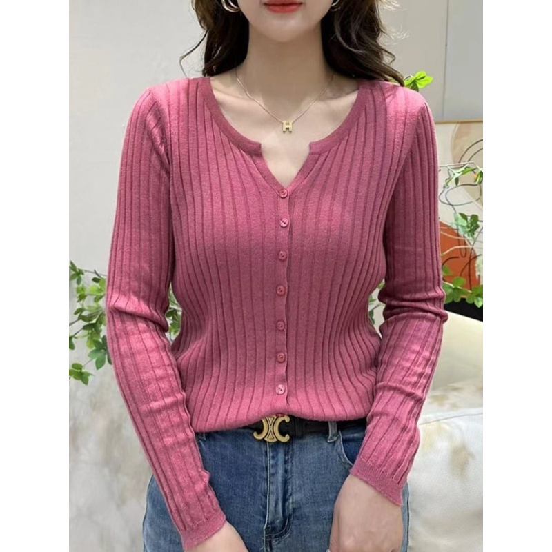 长袖针织衫春秋开衫百搭款坑条设计Z针织开衫上衣8867