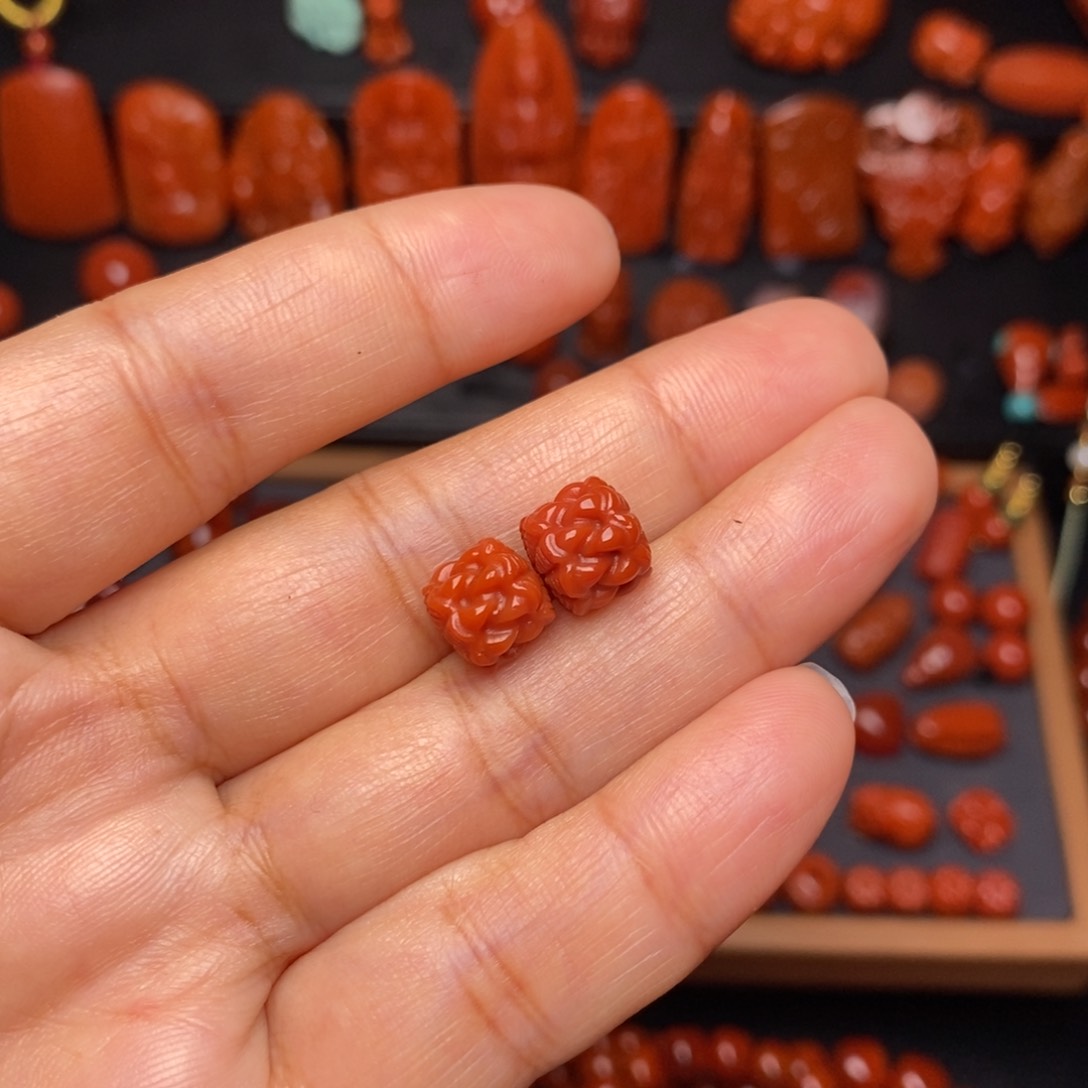 南红玛瑙配饰未镶嵌配饰卡9mm一对