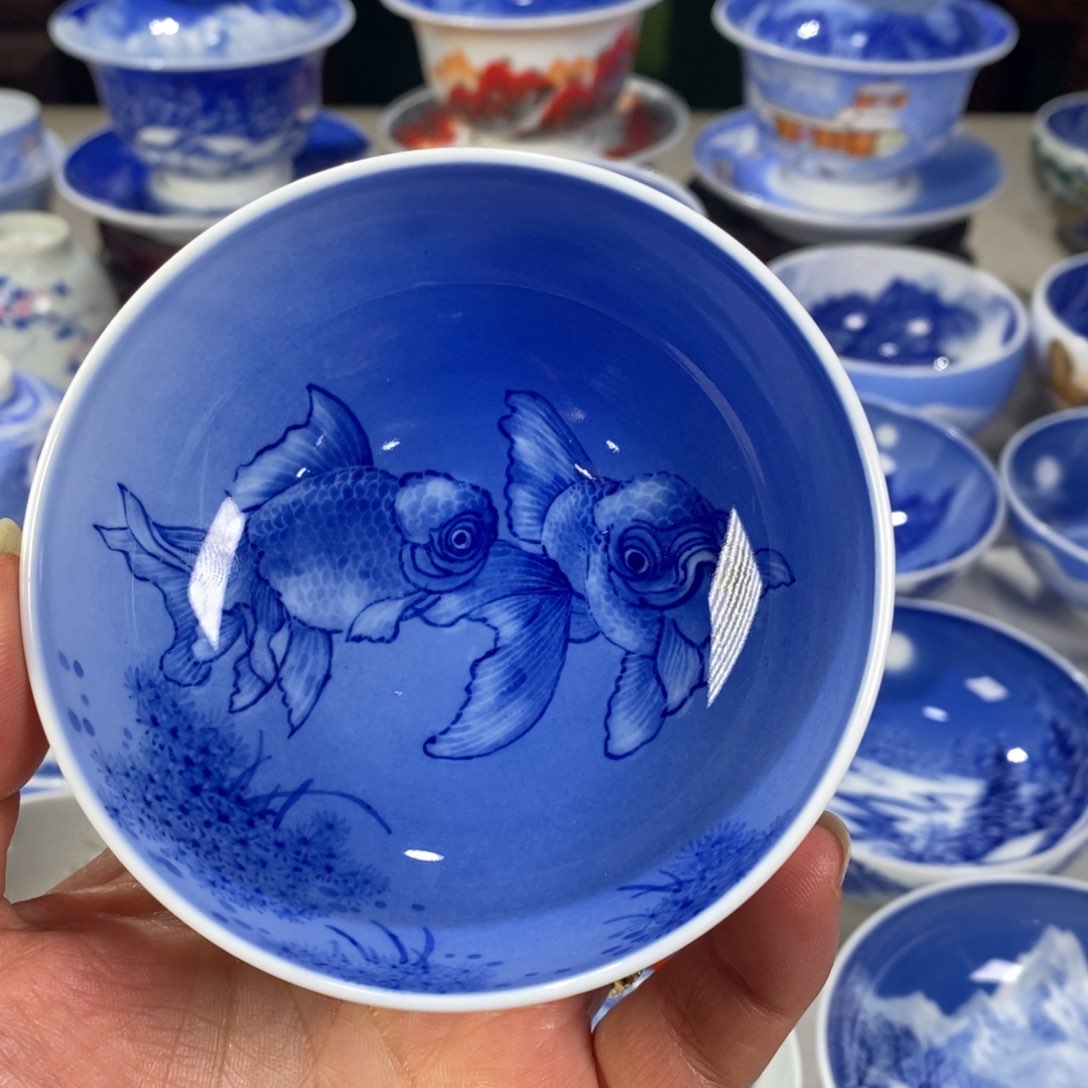 青花金鱼主人杯杯