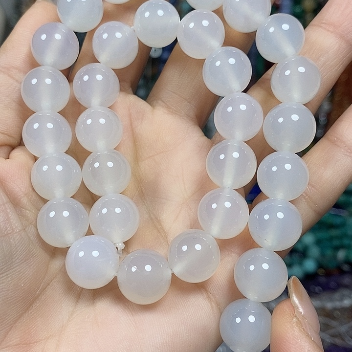 玛瑙/玉髓未镶嵌珠宝半成品A级天然荔枝冻白玛瑙卡12mm