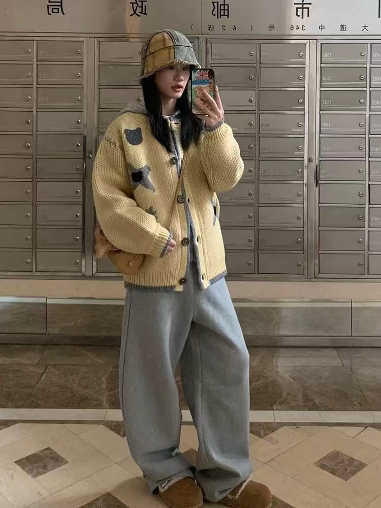 黄色小海星毛衣外套秋款2025新款高级慵懒宽松