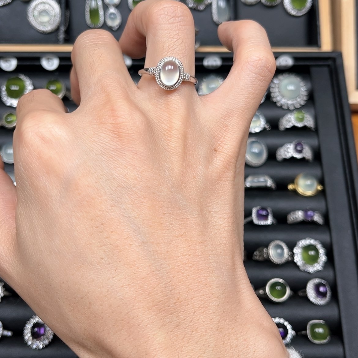 【闪购商品】岫玉戒指银S925镶嵌H*岫玉