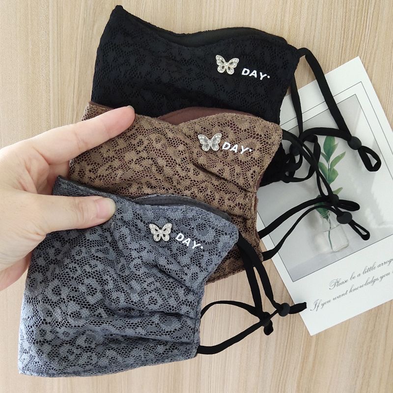 护眼角口罩女秋冬季新款蕾丝加厚保暖防寒骑行防风护脸面罩高颜值