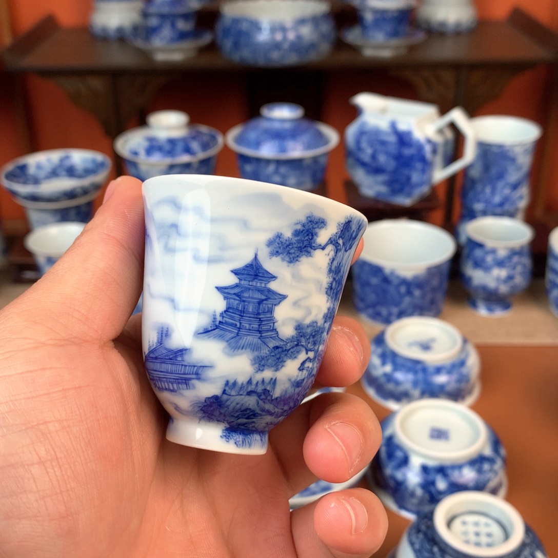 山水主人杯手工手绘