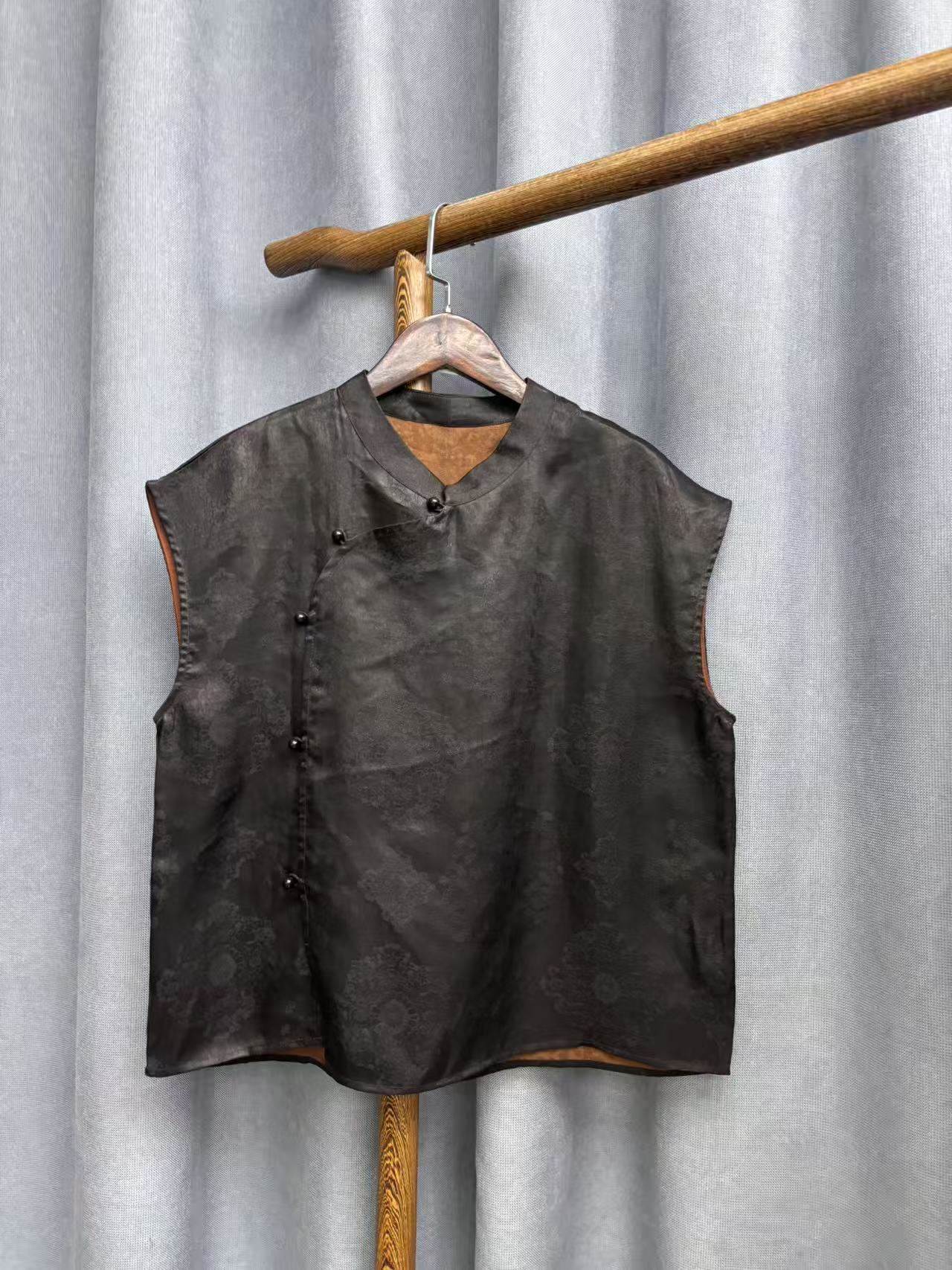 （瑕疵）2025夏季新款时尚新中式桑蚕丝香云纱奥黛提花上衣女F1020