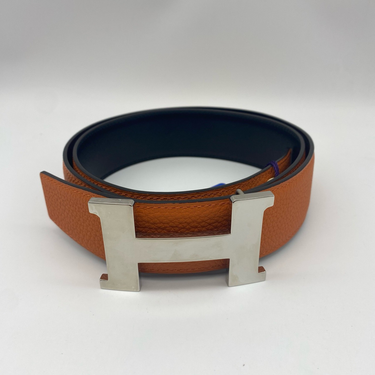 99新 Hermes/爱马仕 99新黑拼爱马仕橙85码皮带11510100