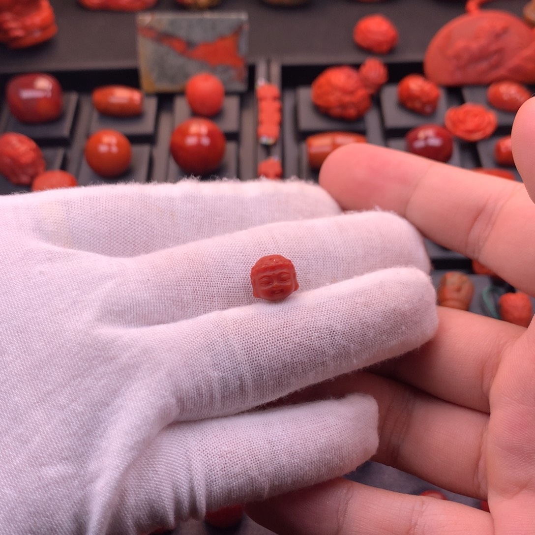 南红玛瑙未镶嵌精工雕刻宝宝佛头配珠9.9mm