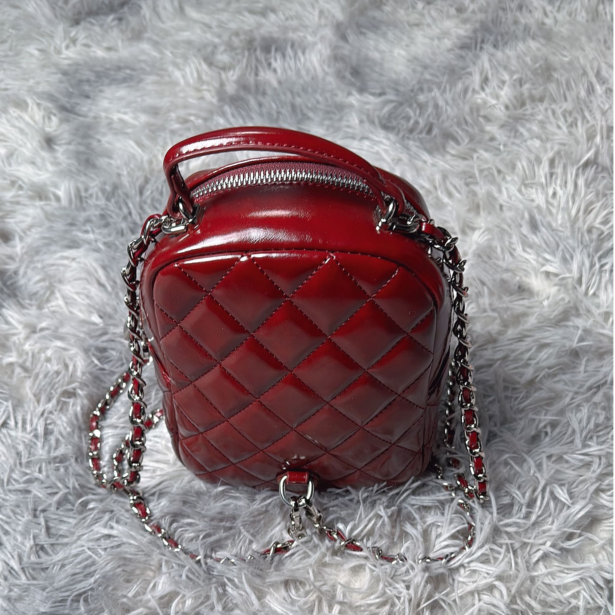 手工时尚双肩真皮女包红色