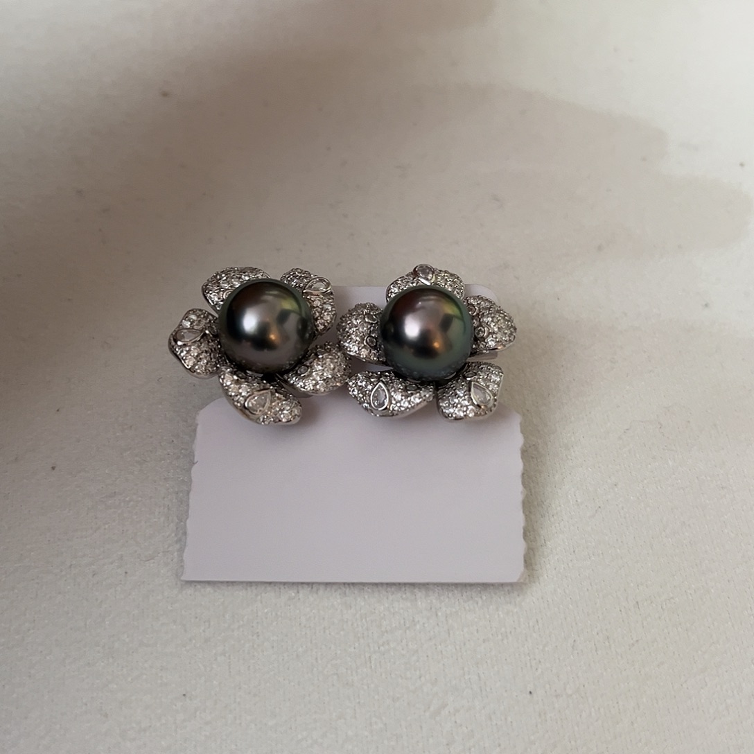 颈饰海水珍珠银S925镶嵌孔雀绿11-12