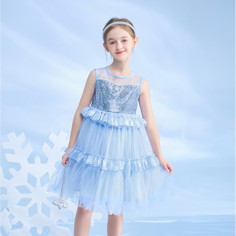 冰雪奇缘艾莎女童裙子公主裙夏季款薄款儿童气质无袖网纱连衣裙
