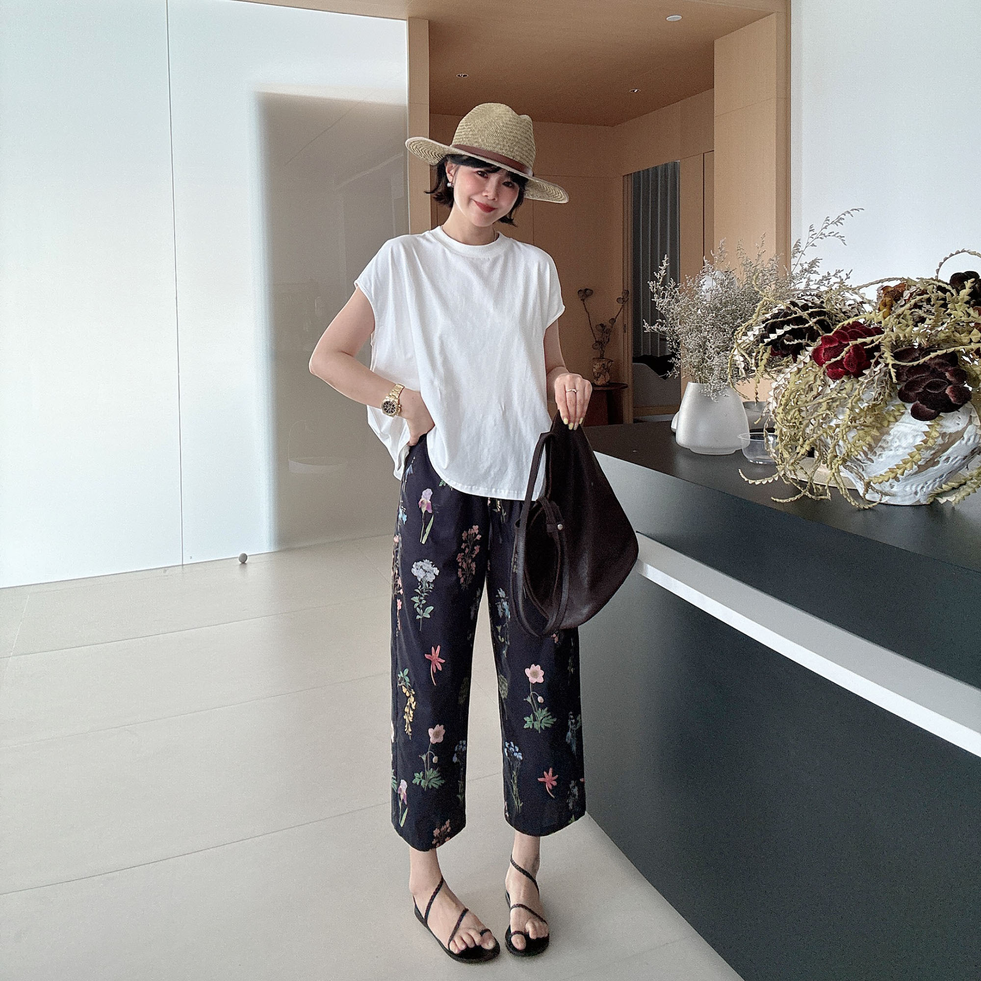 夏季复古碎花气质百搭高腰休闲显瘦九分裤