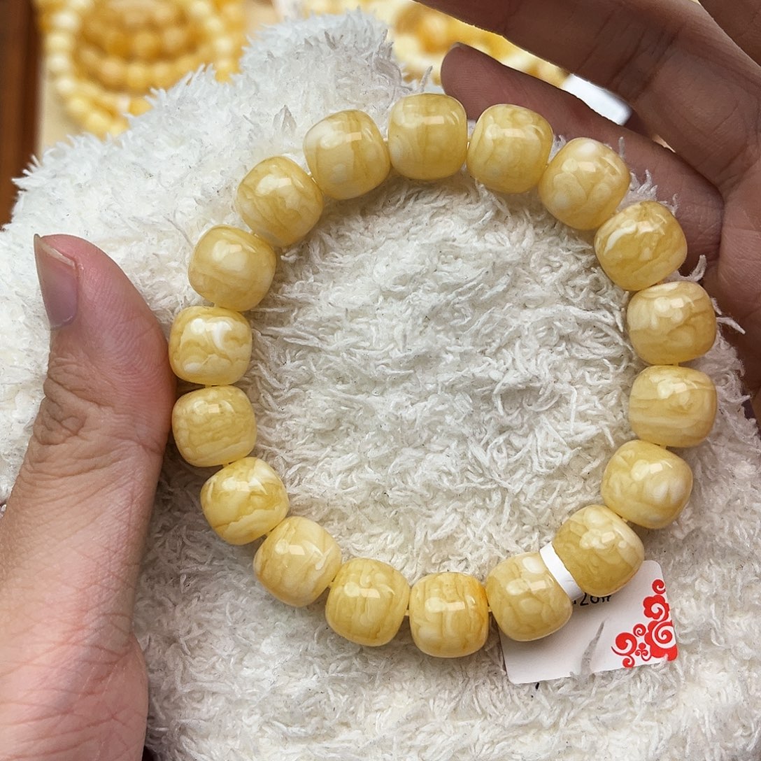 蜜蜡未镶嵌手串同料白花虎皮12mm